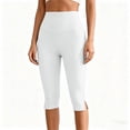 thumbnail image 3 of Diufon White Capri Leggings for Women High Waisted Side Slit Stretch Cropped Pants Summer Casual Capris Yoga Pant, 3 of 8