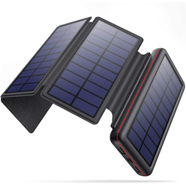 Jinsinto Solar Charger 26000mAh External Battery Pack with 4 Foldable Waterproof Solar Panels Power Bank with Fast USB C Input and 4LED Portable Charger for Phone Tablets Outdoor Campin