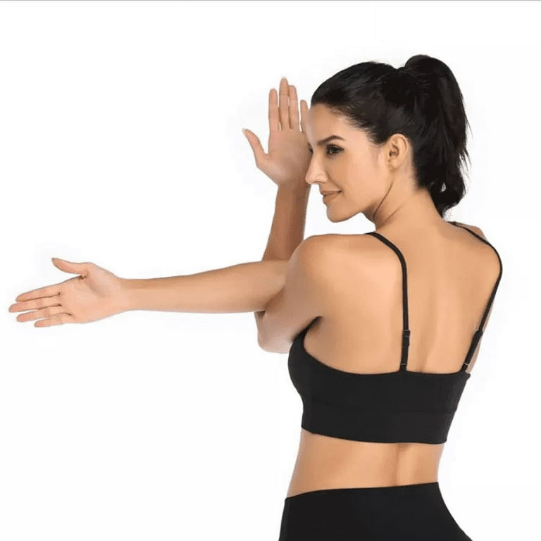Cali Chic Women's Workout Yoga Sports Bra Spaghetti Strap Padded Top  (small, black)