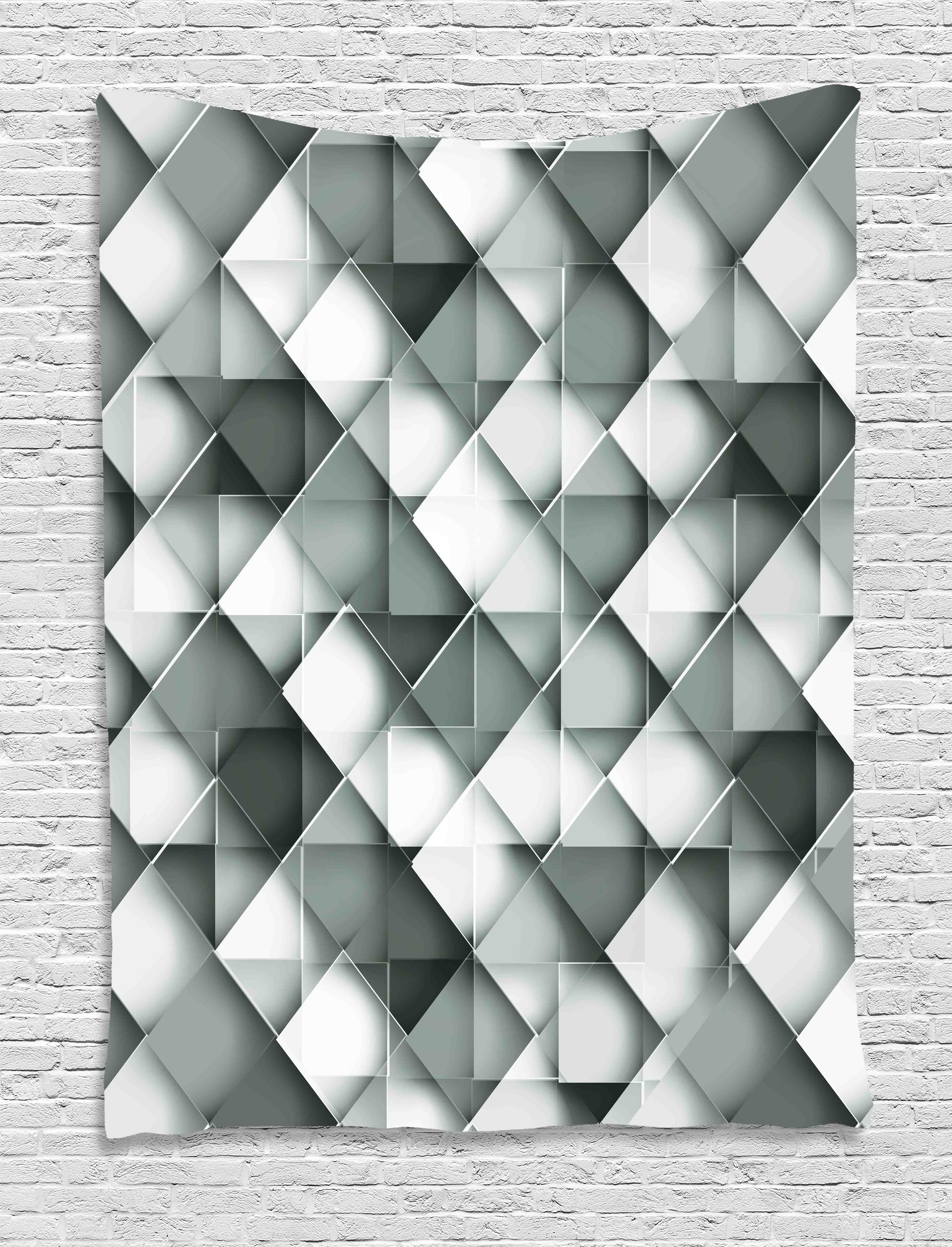 Modern Decor Tapestry, Geometric Design with Grey Ombre Colored Squares