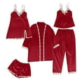 thumbnail image 7 of Women Sleepwear Satin Pajamas Set 5pcs Lace Cami Nightgown with Robe Wine XL, 7 of 7