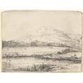 thumbnail image 2 of Rembrandt van Rijn 18x15 Black Ornate Wood Framed Double Matted Museum Art Print Titled - Canal with an Angler and Two Swans (1650), 2 of 5