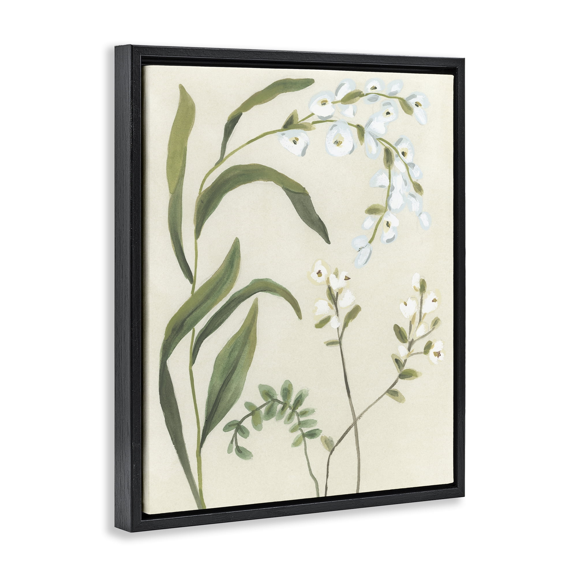 Stupell Industries Soft Snowdrop Stems Black Framed Floater Canvas Wall Art, design by June Erica Vess