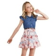 thumbnail image 3 of iiniim Kids Girls Spliced Cotton Dress Denim Lapel Collar Flying Sleeve Shirt with Floral Swing Skirt Set Size 2-14 Pink 12, 3 of 7