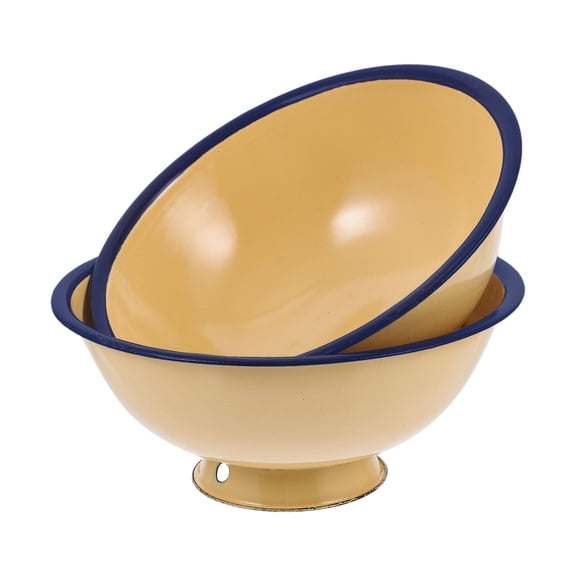 ELAYARD Set of 2 Yellow Enamel Kitchen Bowls, Retro Style Household Storage and Noodle Plates for Everyday Use