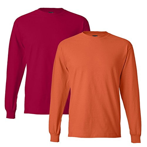 Hanes Men's 2 Pack Long Sleeve BeefyT Shirt, Medium, 1 Orange / 1 Red