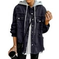 thumbnail image 6 of Coorders Women's Midweight Denim Jackets with Hooded, Womens Button Down Jean Jacket Shacket Coat ,Women's Plus Black,Size M, 6 of 7