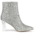 thumbnail image 7 of Unique Bargains Women's Clear Block Heel Glitter Prom Ankle Booties Silver 7, 7 of 7