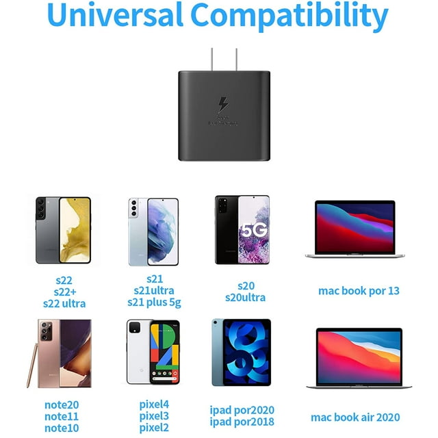Super Fast USB C Charger Kit Compatible Samsung Note 10 20 Plus / S21 / S21 Ultra / S20 / S9/S8/ S10e /S10 5G Ultra, Google Pixel 4 3 2 3A XL, iPad Pro 12.9/11, 45W PD Wall Power Adapter Type C Cable
