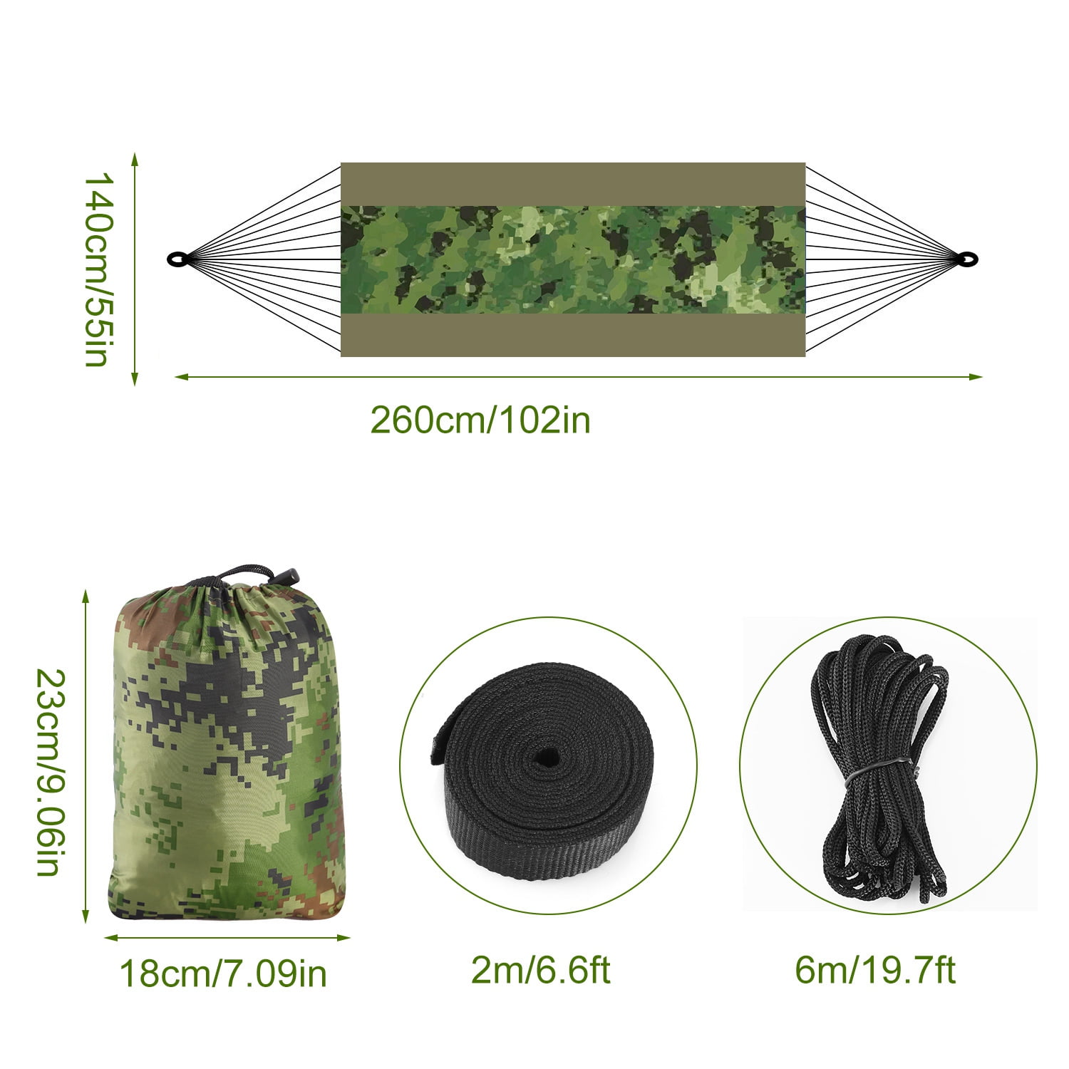 102x55in Camping Hammock TeqHome 2 Person Hammock Tent with Strap Hook Carry Bag for Outdoor Hiking Survival Travel Camouflage