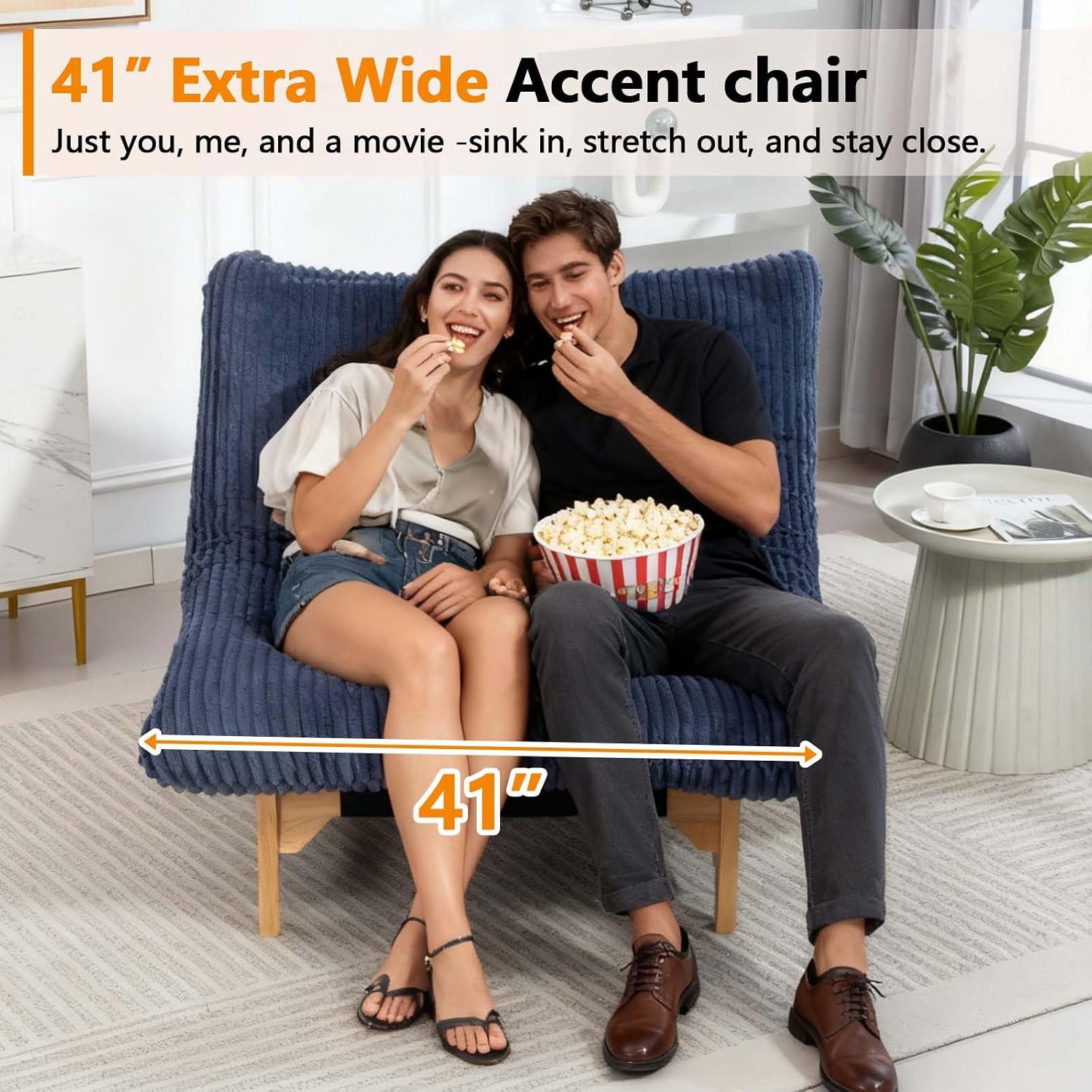 MOONMISS Oversized Cloud Lounge Accent Chair with Wood Frame for Adults,Blue