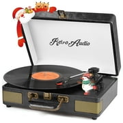 RetroAudio Vinyl Record Player 3-Speed Turntable with Bluetooth, Suitcase Portable Vintage Audio Turntable with Built-in Speakers, Black