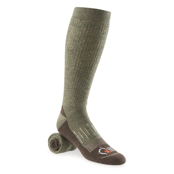 Guide Gear Men's Merino Wool Blend Midweight Boot Socks, 2 Pairs Olive/Oatmeal XL