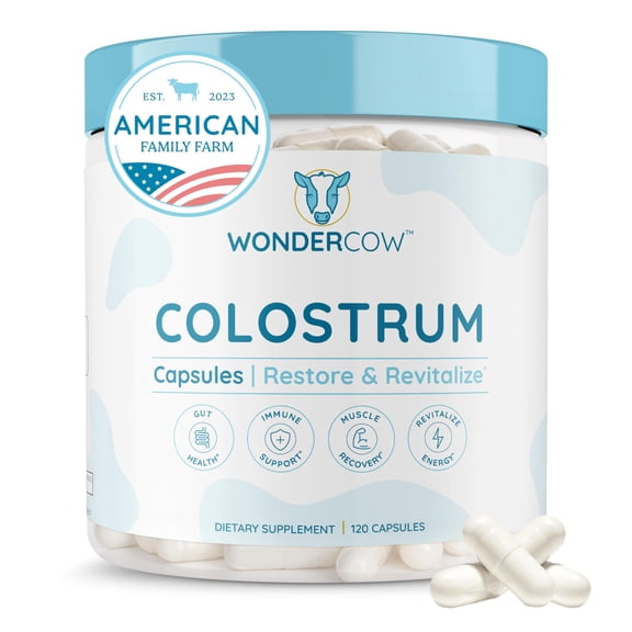 WONDERCOW Colostrum Capsules Supplement for Gut Health, Immune Support, Muscle Recovery & Wellness | Natural IgG Pure Whole Bovine Colostrum Superfood, Unflavored, 30 Servings