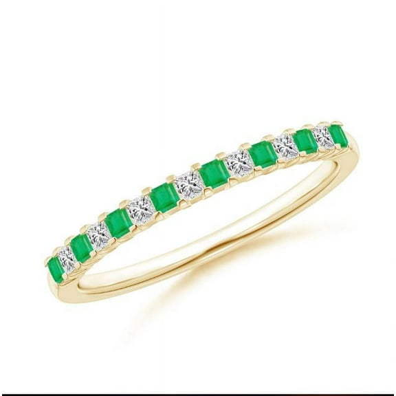Square Shape Green Emerald CZ Diamond Eternity Band Ring 925 Sterling Silver Yellow Gold Plated May Birthstone Valentine Day Birthday Gift Gemstone Jewelry