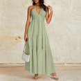 thumbnail image 2 of LWavelet Womens Halter V Neck Tiered Maxi Dress Summer Beach Vacation Daily Casual Dress Light Green S, 2 of 5