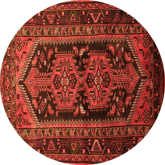 Ahgly Company Machine Washable Indoor Round Persian Orange Traditional Area Rugs, 8' Round