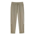 thumbnail image 7 of Women Capri Pants Casual Drawstring Elastic High Waist Buttons Tapered Cropped Pants Trousers for Ladies Summer, 7 of 7