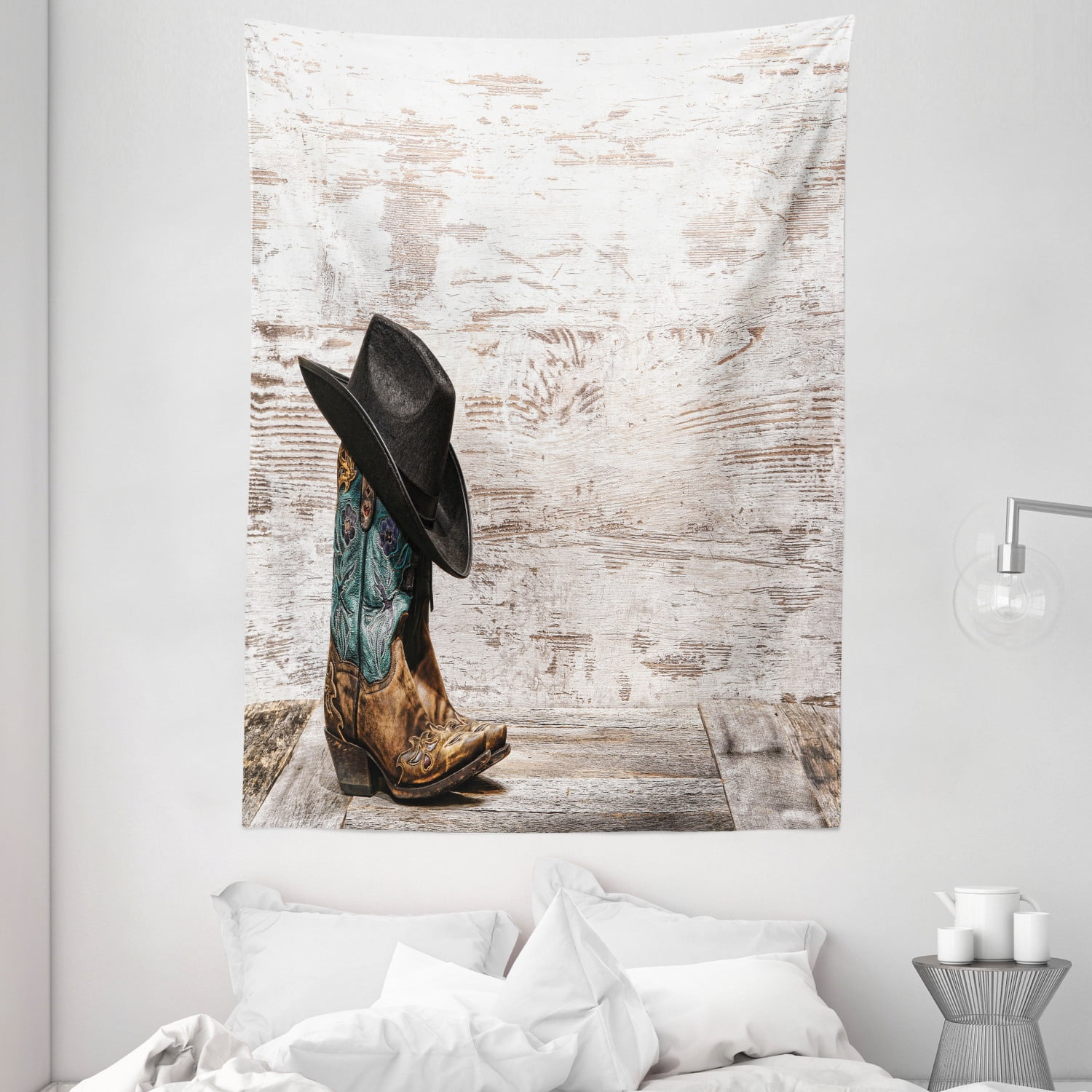 Western Decor Wall Hanging Tapestry, Traditional Rodeo Cowboy Hat and