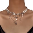 thumbnail image 1 of Collier Croix de Perles à Plusieurs Couches, un design Doux, cool, Rétro et Subtilement Luxueux pour un Accessoire unique de Clavicule., 1 of 5