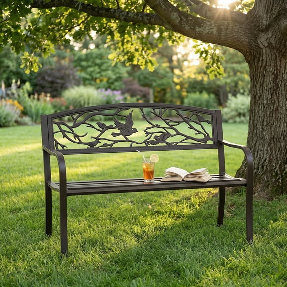 Zateety Cast Steel Animal Pattern Outdoor Benches - Brown