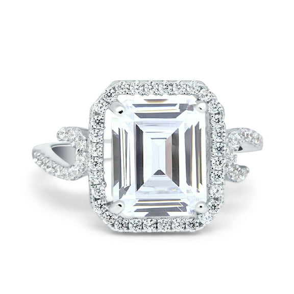 Simulated Cubic Zirconia Size-5 Halo Radiant Cut Wedding Engagement Ring 925 Sterling Silver