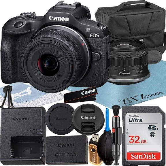 Canon EOS R100 Mirrorless Camera with RF-S 18-45mm Lens   SanDisk 32GB Memory Card   Case   ZeeTech Accessory Bundle