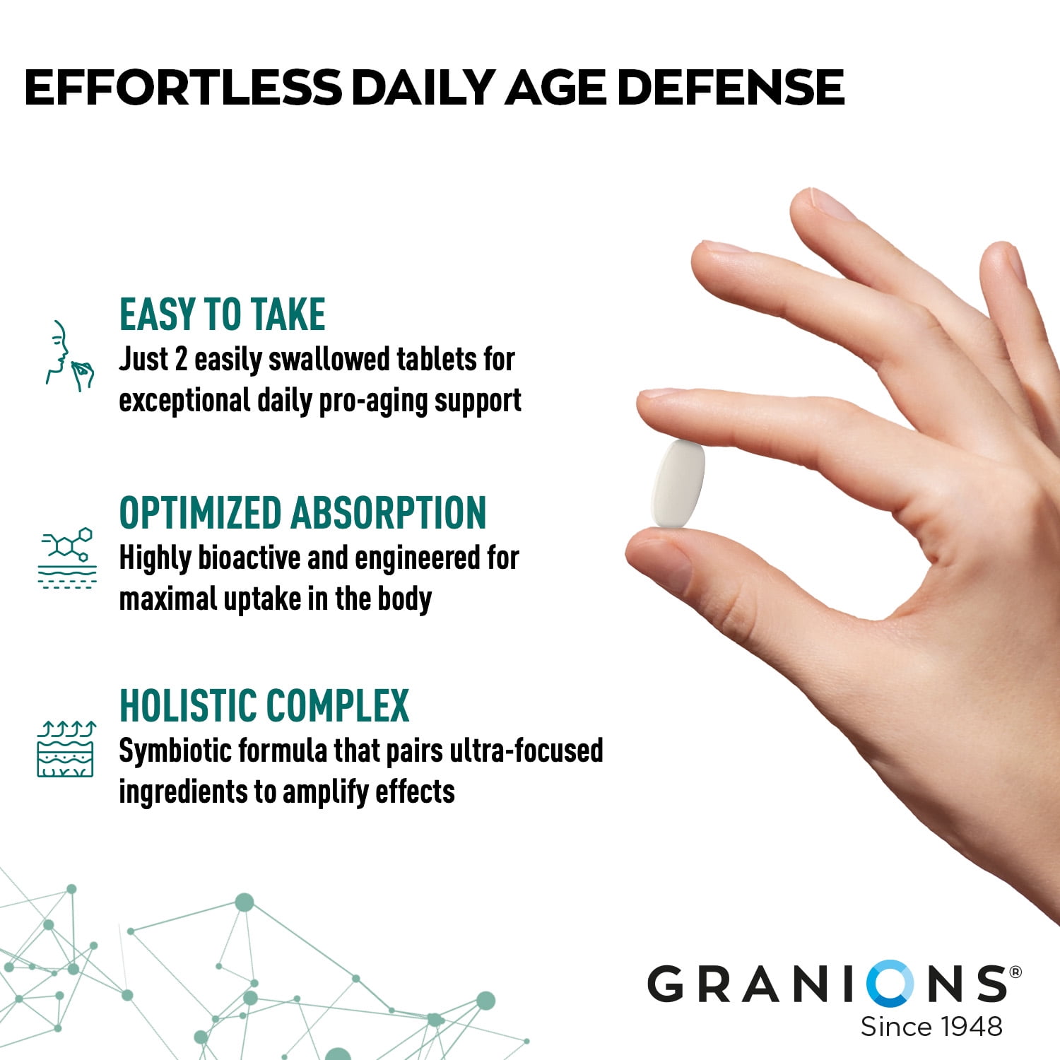 Granions Hydrolyzed Multi Collagen Peptides Pills  - Type I, II, III, V, X Marine Collagen, Hyaluronic Acid, Biotin - 60 Tablets