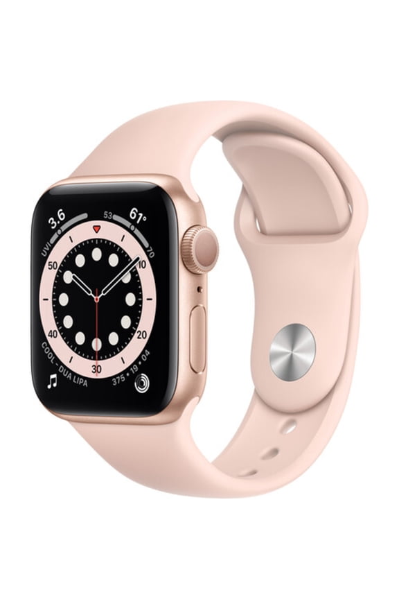 Pre-Owned Apple, Watch Series 6, Smart Watch, 18 Hours Battery Life, GPS, Gold Aluminum Case Pink Sand Sport Band, 40mm, 1, 1