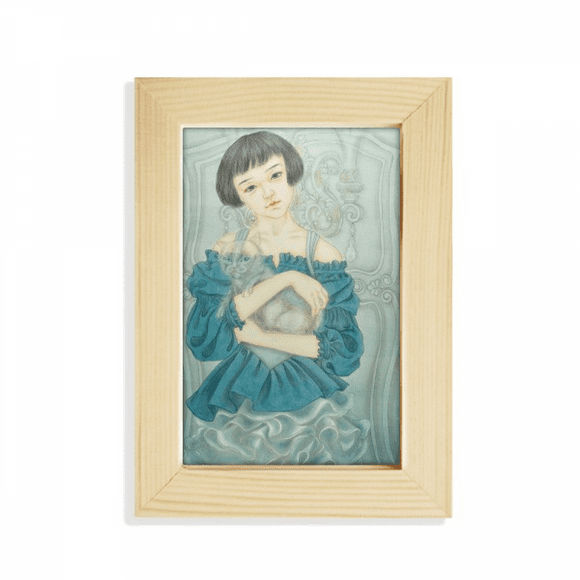 Blue Dress Beauty Chinese Painting Desktop Display Photo Frame Picture Art Painting 5x7 inch