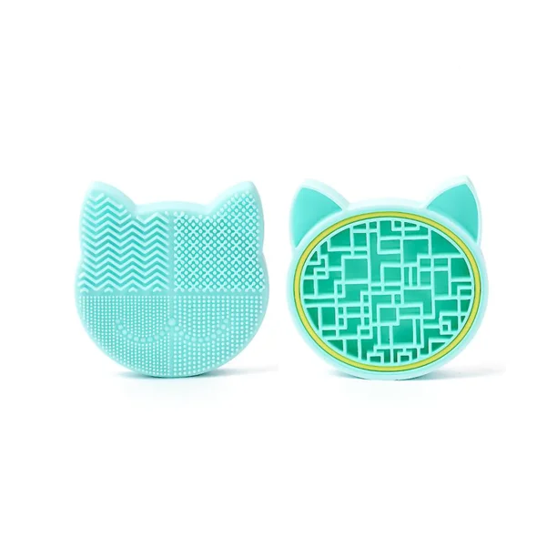 Alfombrilla de limpieza para brochas de maquillaje con soporte para secar brochas, almohadilla limpiadora de brochas de silicona con forma de gato, incluye estante organizador para brochas