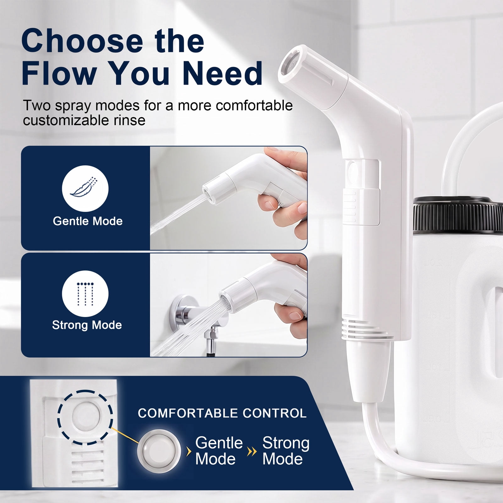 WOWER Portable Electric Bidet with 2.5L Bucket, Rechargeable Handheld Bidet Sprayer with 2 Pressure Modes for Travel, Camping and Personal Hygiene