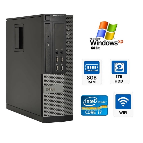 Restored Dell OptiPlex 9010 SFF Desktop Computer, Intel Core i7, 8GB DDR3 RAM, 1TB HDD, Wi-Fi Windows XP Pro 64 Bit