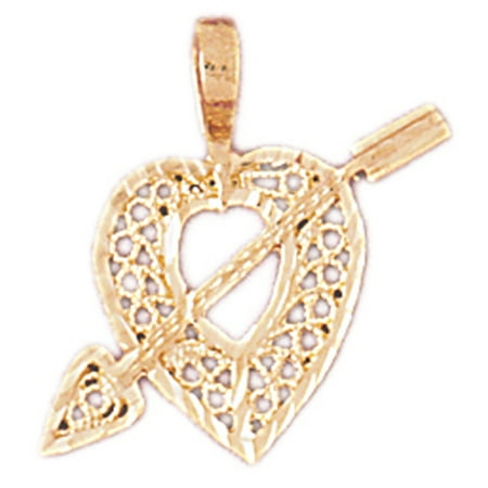14K Yellow Gold Heart With Arrow Pendant - 19 mm