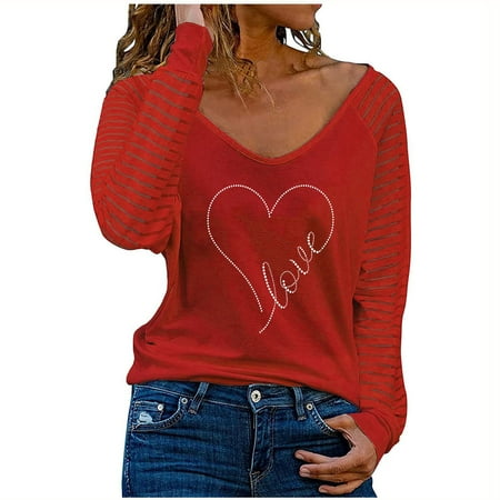 

Ziloco Fashion Woman V-Neck Long Sleeve T-Shirt Autumn Printing Loose Blouse Tops fall sweaters for women 2022 black corset tops for women Red XXL