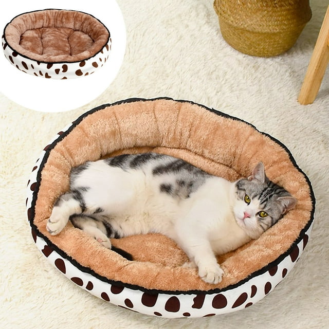 Xihbxyly Cama de Felpa Cálida para Mascotas, Forma Ovalada con Lunares Marrones, Franela de Doble Cara y Tela Transpirable, Comodidad para Todo El Año, Amplio Espacio de Descanso, Material Duradero y