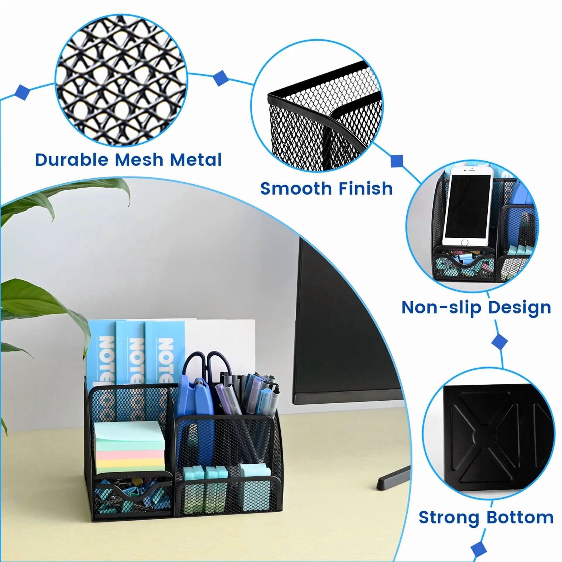 Office Desk Organizer Set Mesh Desktop Supplies Multi-Functional 6 Compartments