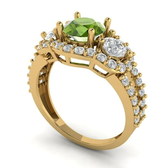 2.16 ct Round Cut Natural Peridot Three-Stone Engagement Ring for Women in 18K Yellow Gold