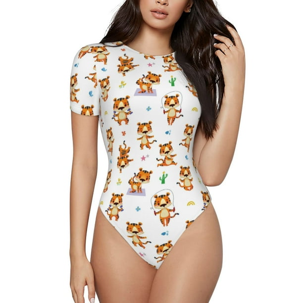 Fotbe Tigers go in for Sports Body de Mujer con Cuello Redondo y Mangas Cortas, Sin Mangas Ajustado, Suave, Cómodo y Básico-XX-Large