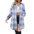 thumbnail image 2 of Women's Casual Button Plaid Shirts Long Flannel Shacket Jacket, Long Sleeve Loose Fitting Cardigan Blouses with Pockets Light Blue XL , Plus Size Winter Coat, 2 of 3