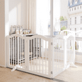 thumbnail image 4 of Zephypaws 27.6" Height Freestanding Pet Gate, 4 Panels Foldable Wooden Dog Gate for Stairs, Doorways, Halls, Kitchens White, 4 of 9