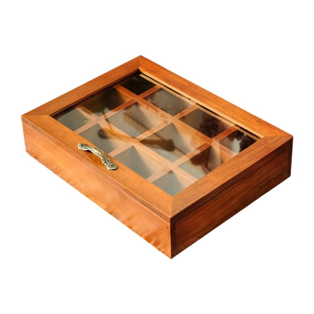 Caja de joyería, caja de almacenamiento de madera, decoración, caja de baratija de recuerdo, exhibición de joyería con tapa para collares, pendientes, 12 cuadrícula