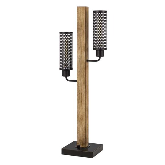 Benzara BM241805 Lampe de Table en Bois avec 2 Abat-Jours en Maille Métallique, Marron & Noir