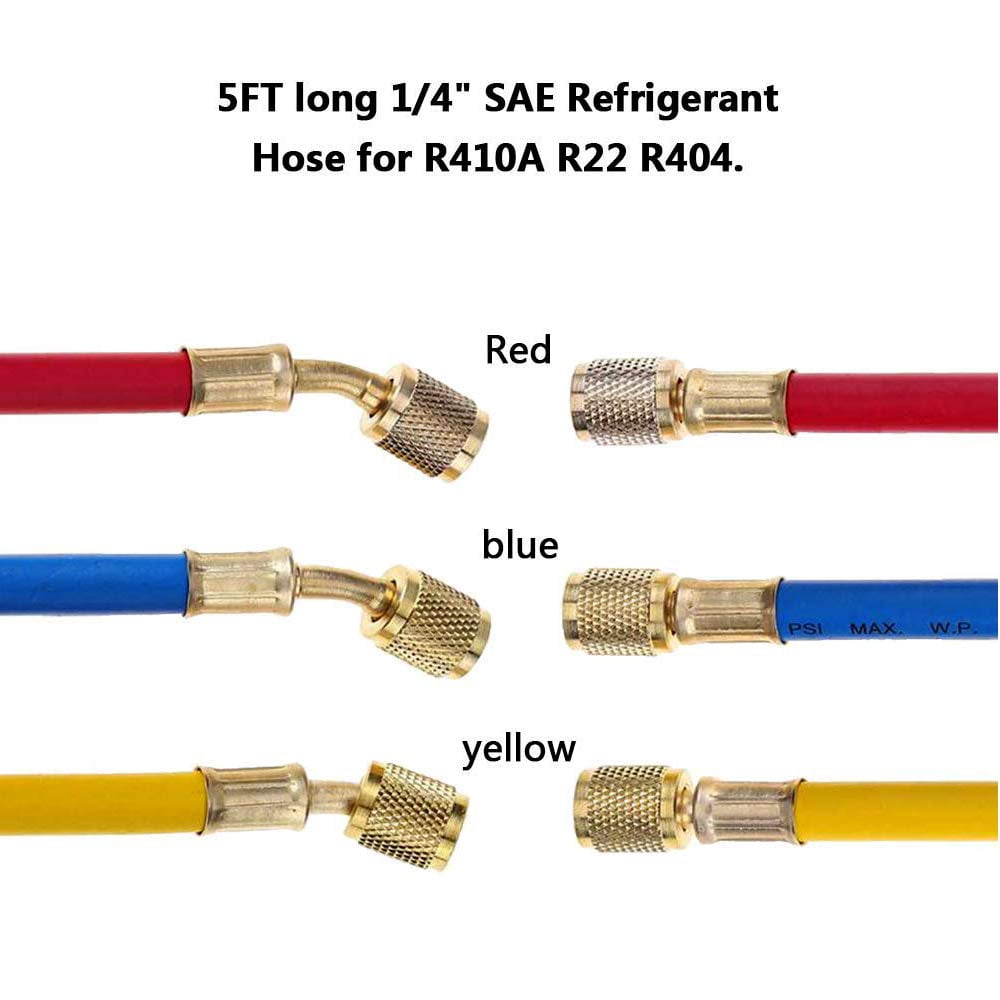ZXMT 5FT AC Diagnostic Manifold Freon Gauge Set for R410A R404A R22 R134A R12 R22 and R502 Refrigerant AC House Air Condition HVAC 60"