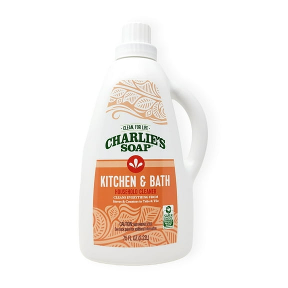 Charlie's Soap, Kitchen & Bath Surface Cleaner Refill Eco-Friendly Spray & Wipe Multi-Purpose Cleaner Safe for Sensitive Skin, 75 Fl Oz - 1 Pack