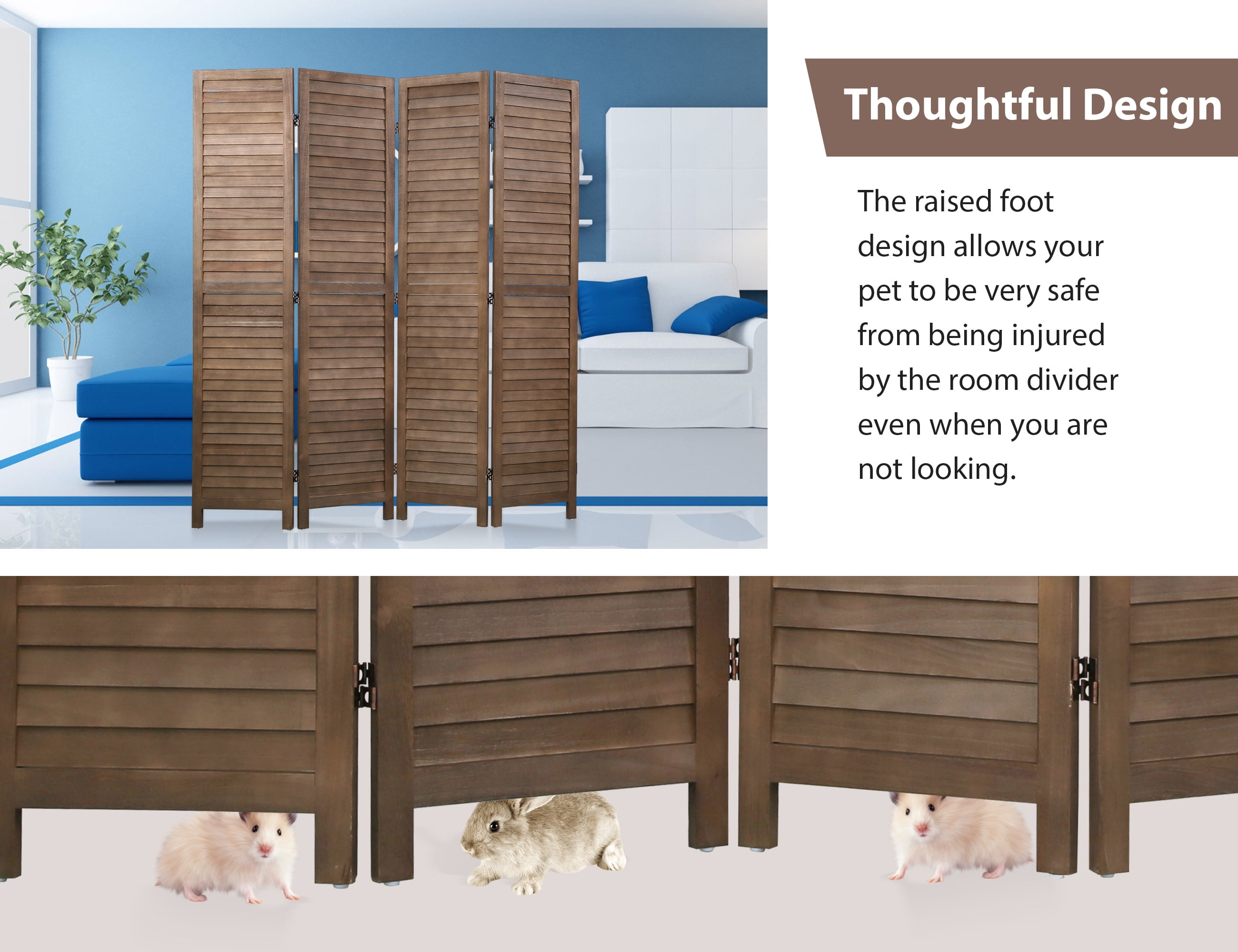 YRLLENSDAN 4 Panel Wood Room Divider Partition Room Dividers 5.6 Ft Tall Privacy Wall Divider 66.9" x 15.75" Each Panel Folding Wood Screen for Home Office Bedroom Restaurant (Brown)