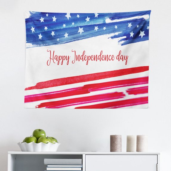 4th of July Tapestry, Repetitive Design American Patriotic Stars Illustration Party Print, Fabric Wall Hanging Decor for Bedroom Living Room Dorm, 2 Sizes, Night Blue Off White, by Ambesonne