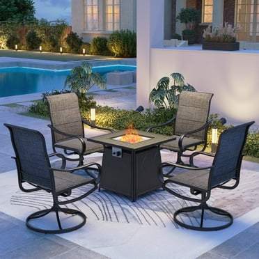 MF Studio 5-Piece Outdoor Patio Furniture Set with 50,000 BTU Fire Pit Table and 4 High-Back Swivel Chairs