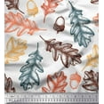 thumbnail image 1 of Soimoi White Japan Crepe Satin Fabric Oaknut & Oak Leaves Print Fabric by The Yard 42 Inch Wide, 1 of 3