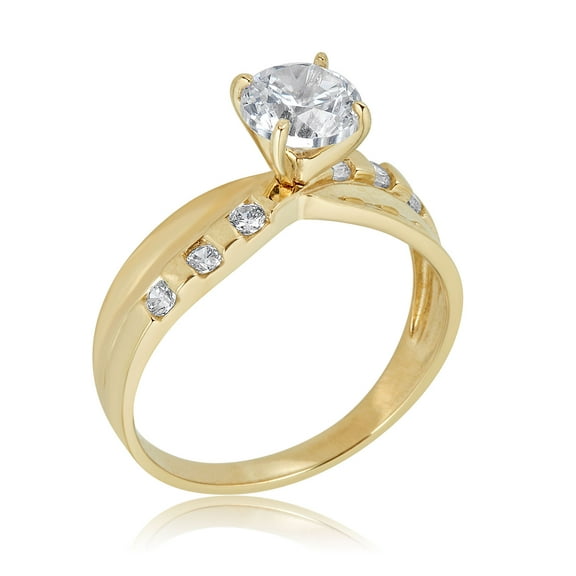 AVORA 10K Yellow Gold 1 Carat Simulated Diamond CZ Wide Band Engagement Wedding Anniversary Ring - Size 8